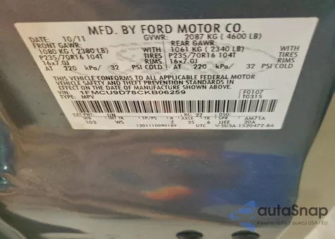 2012 Ford Escape Xlt from USA, damaged, VIN 1FMCU9D78CKB06259